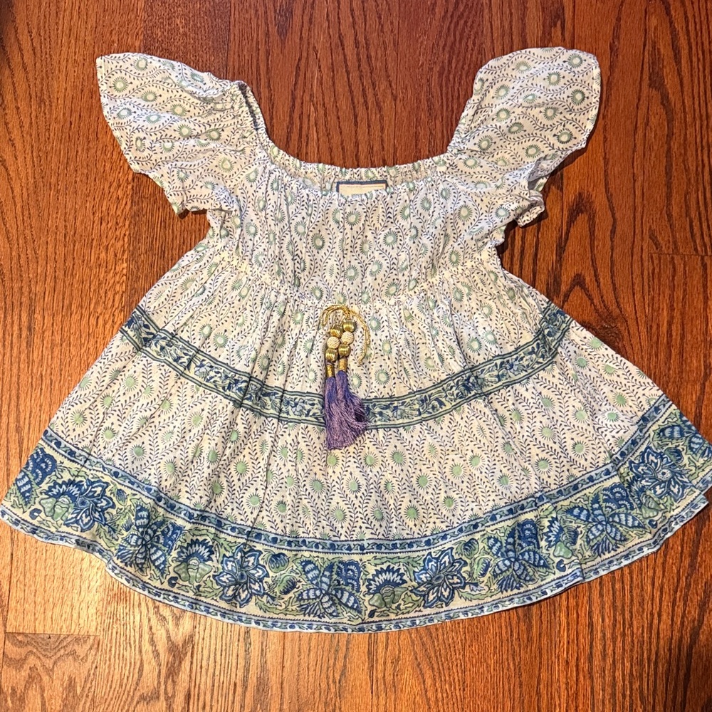 Alicia Bell Girl’s Floral Bohemian Top with Blue and Green Accents